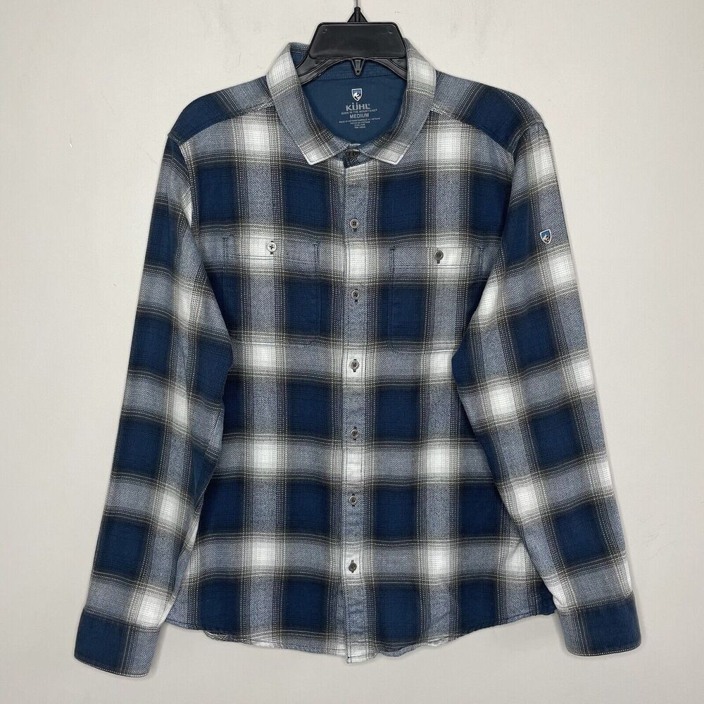 KUHL Flannel Shirt Mens M Blue Plaid Descendr Button Up Cotton Tencel Gorpcore